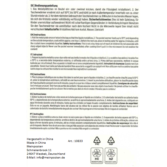 Handwärmer Taschenwärmer Pinguin Taschenheizung Wärmekissen Wärmer 4er SET