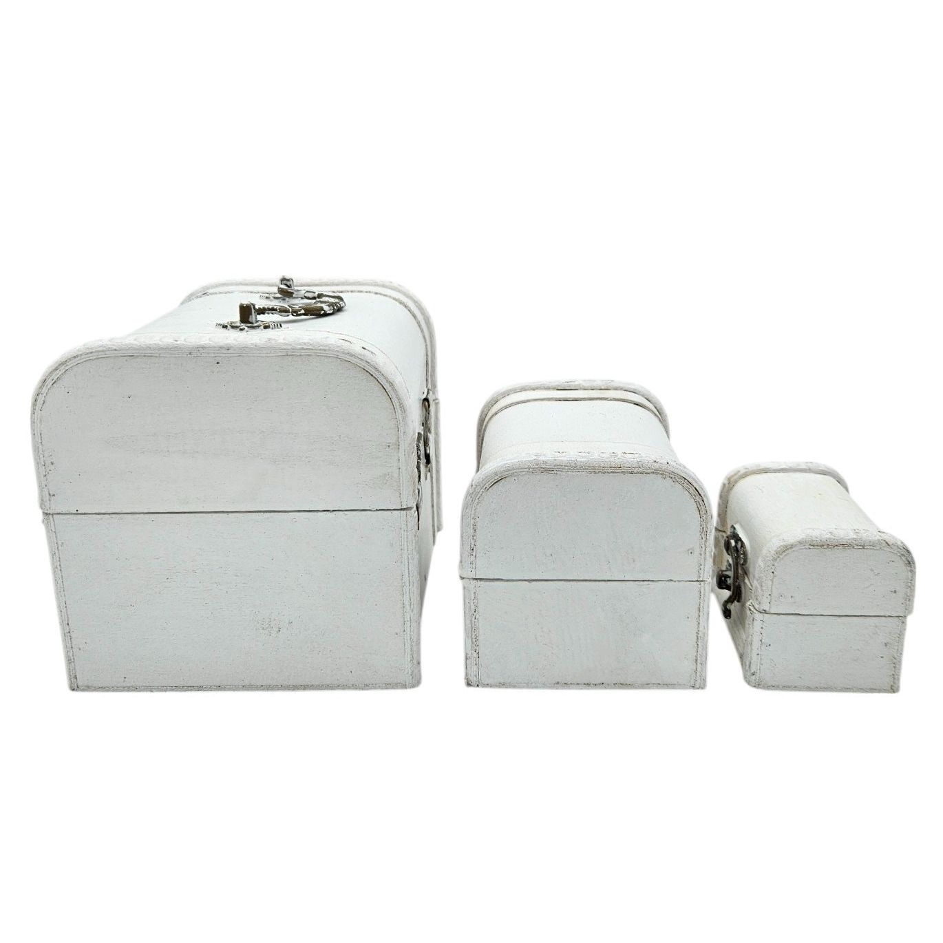 Schatzkiste Holzkiste mit Deckel Kiste weiß braun kleine Schatztruhe 3er Set
