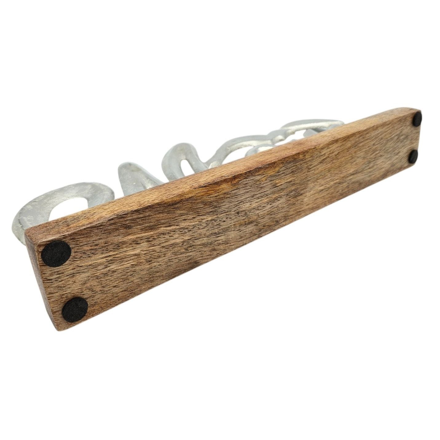Schriftzug Moin Möwe Dekoschriftzug Mangoholz Schild Aluminium Holz Silber 33 cm