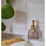 Seifenspender Retro braun beige gold Glas Pumpkopf Flüssigseifenspender 19 cm