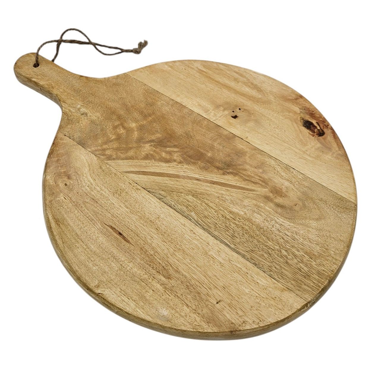 Serviertablett rund mit Griff Mangoholz 30 cm Dekotablett Schneidebrett