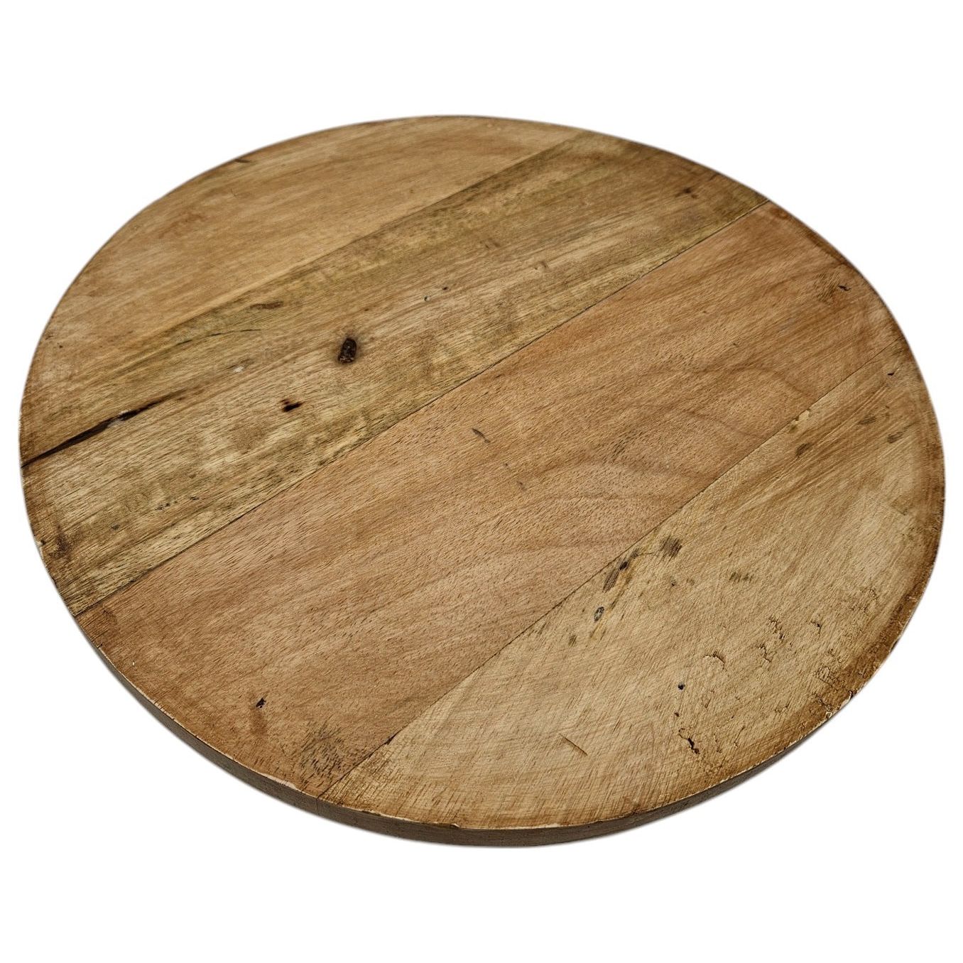 Servierplatte Dekoteller Mangoholz Kerzenbrett rund Holz braun Metall Fuß B-WARE