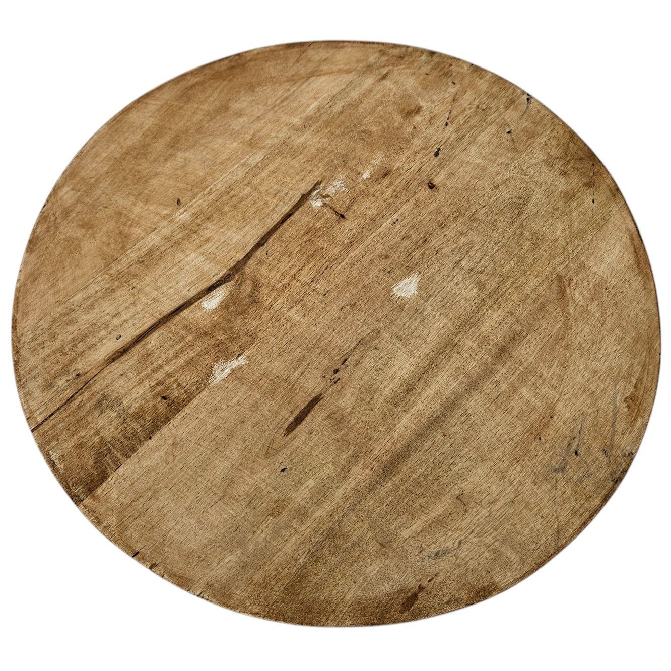 Servierplatte Dekoteller Mangoholz Kerzenbrett rund Holz braun Metall Fuß B-WARE