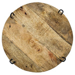 Servierplatte Dekoteller Mangoholz Kerzenbrett rund Holz braun Metall Fuß B-WARE