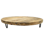 Servierplatte Dekoteller Mangoholz Kerzenbrett rund Holz braun Metall Fuß B-WARE