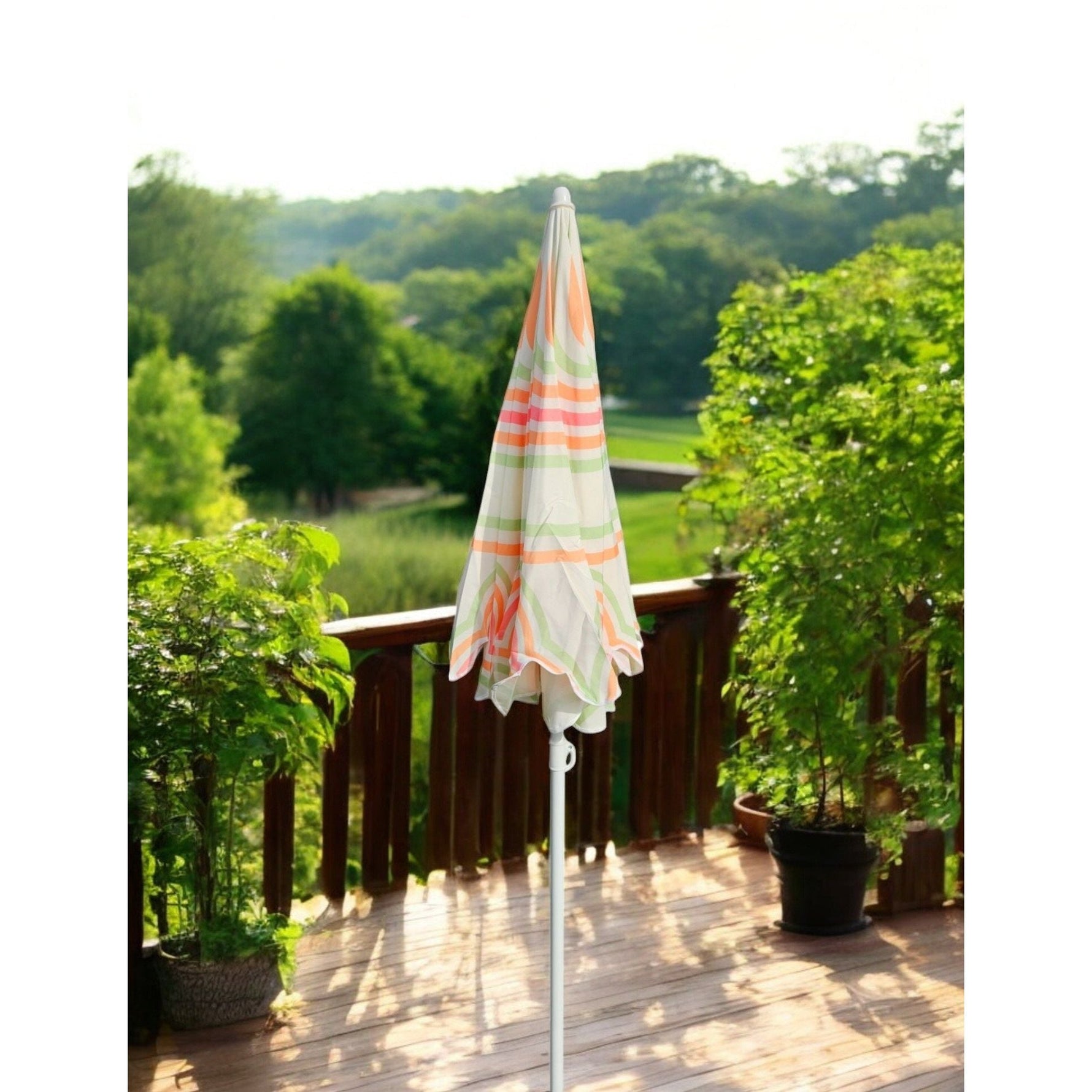 Sonnenschirm Strandschirm UV 30+ Balkonschirm grün blau Kreise Streifen