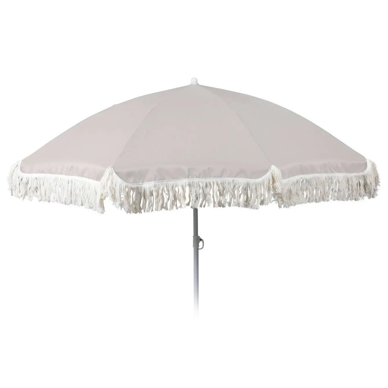 Sonnenschirm UV-Schutz 30+ Strandschirm mit Fransen Balkonschirm Schirm Ø 155 cm Hellgrau