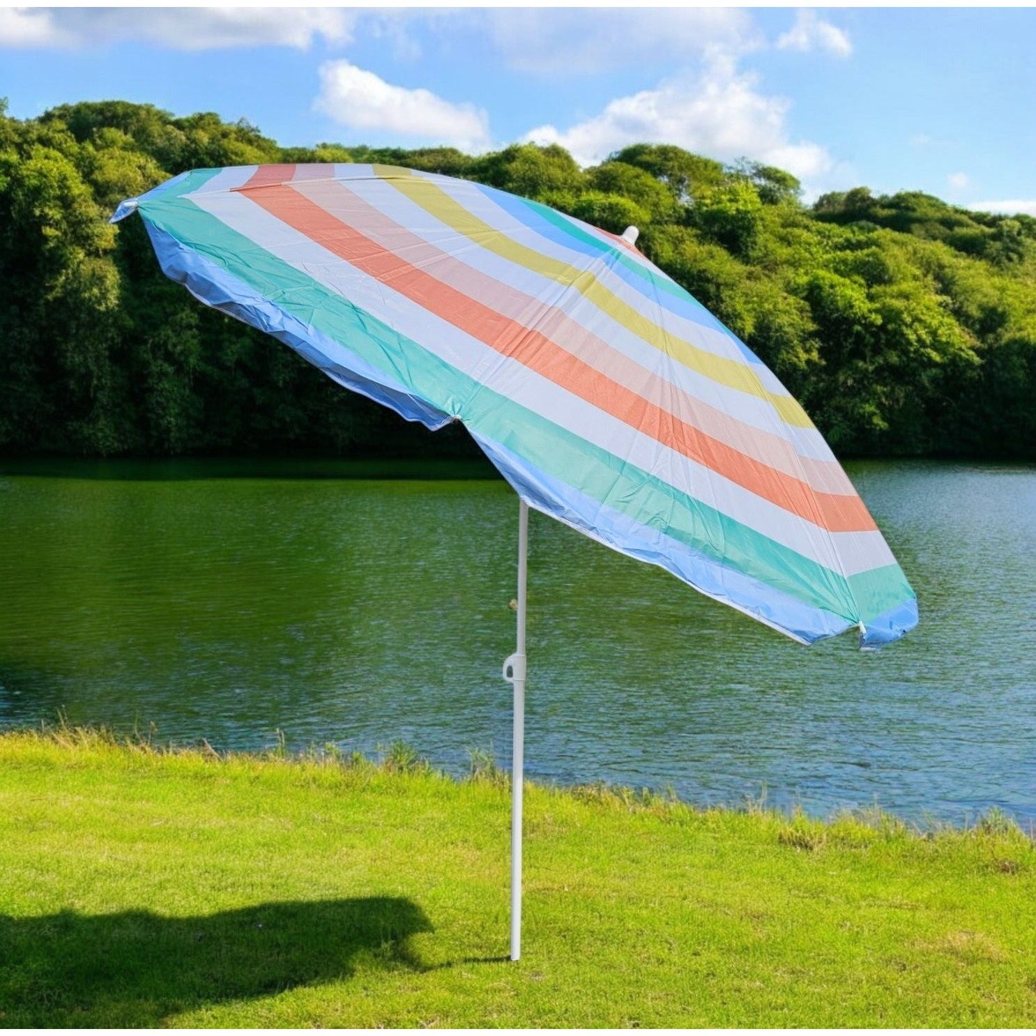 Sonnenschirm Strandschirm Balkonschirm UV Schutz 30+ gestreift 155 cm bunt