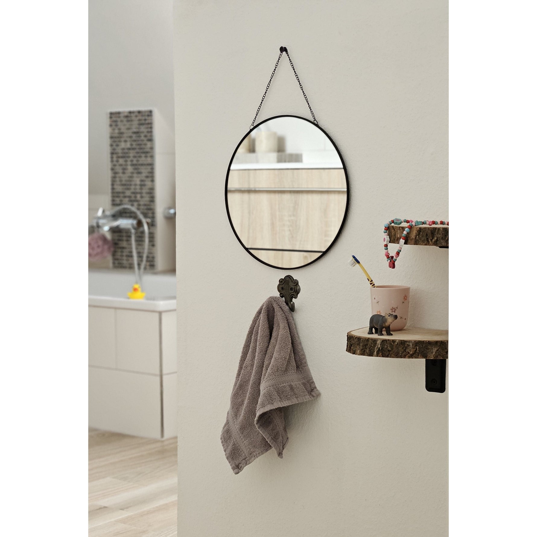 Spiegel rund 30 cm Wandspiegel Metall schwarz Glas Schminkspiegel Dekospiegel