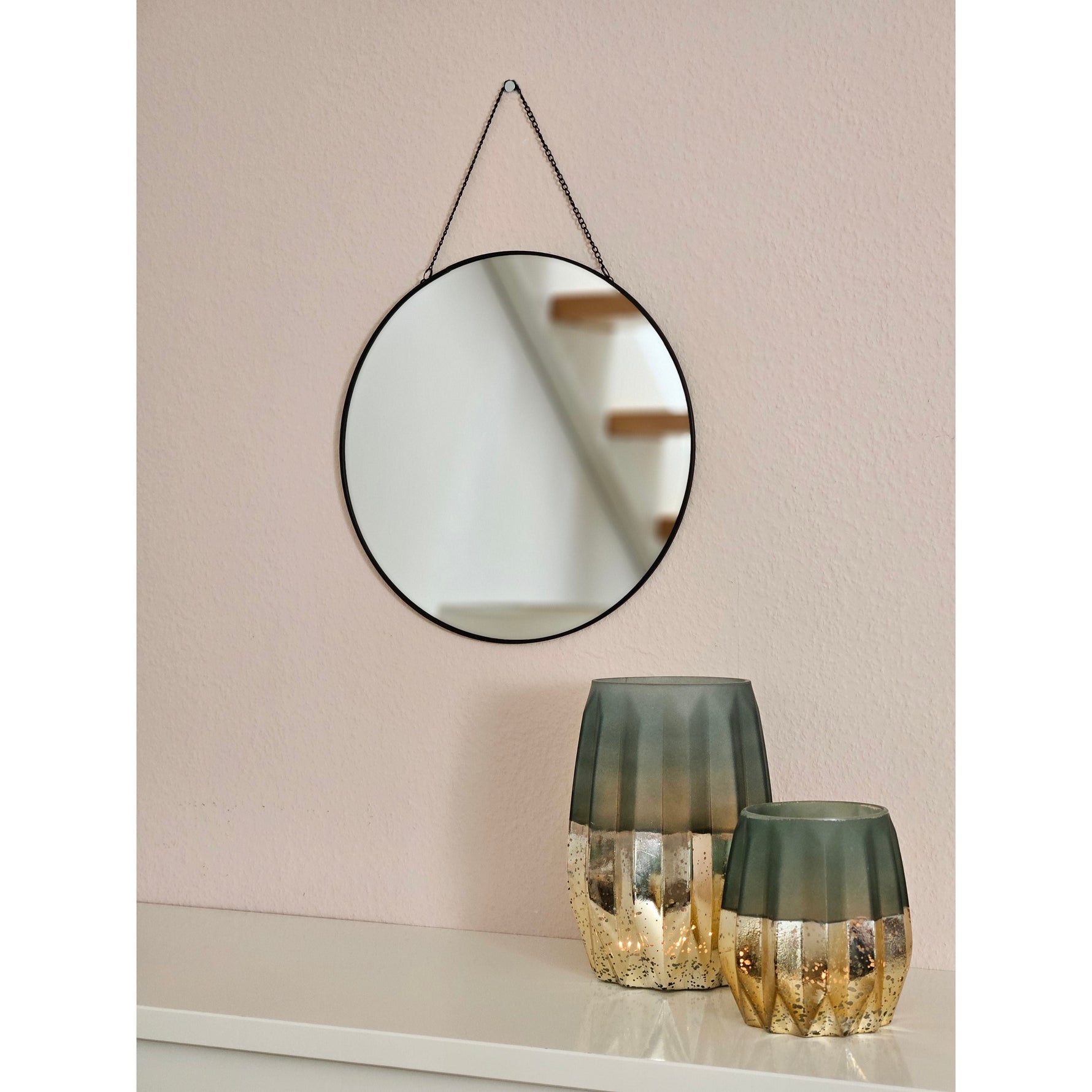 Spiegel rund 30 cm Wandspiegel Metall schwarz Glas Schminkspiegel Dekospiegel
