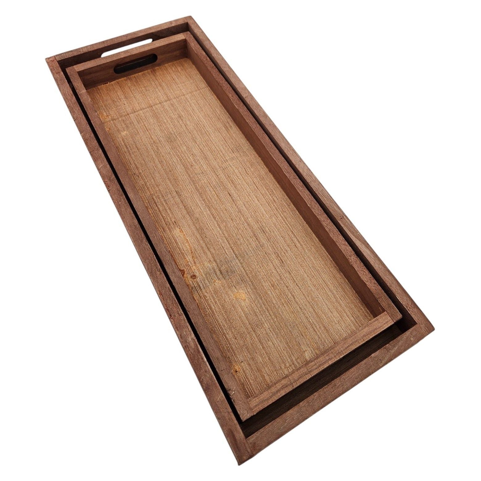 Tablett Dekotablett Serviertablett groß 2er SET B-Ware Holz braun Kerzentablett
