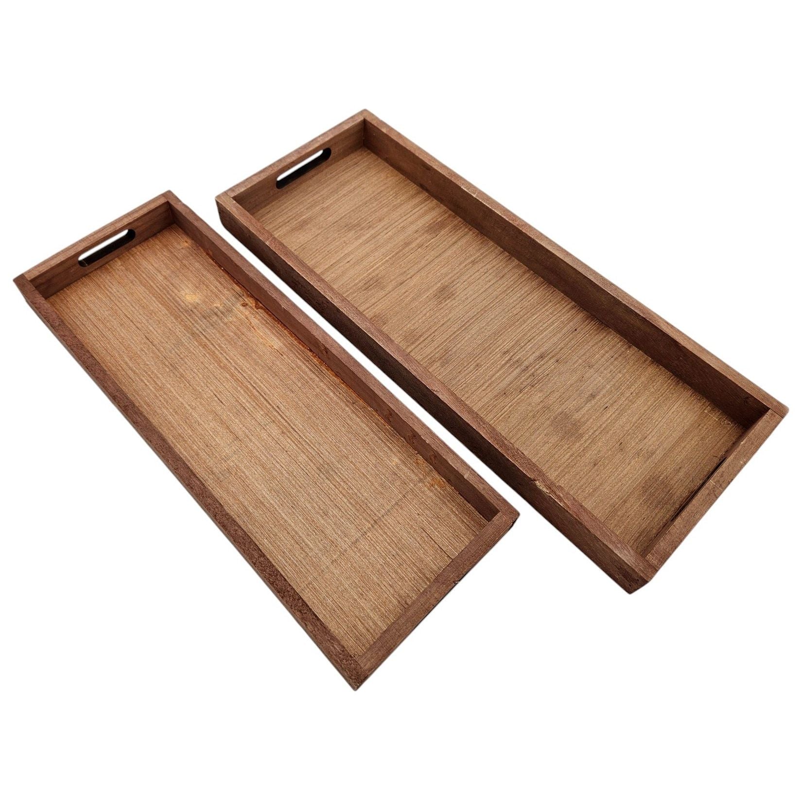 Tablett Dekotablett Serviertablett groß 2er SET B-Ware Holz braun Kerzentablett