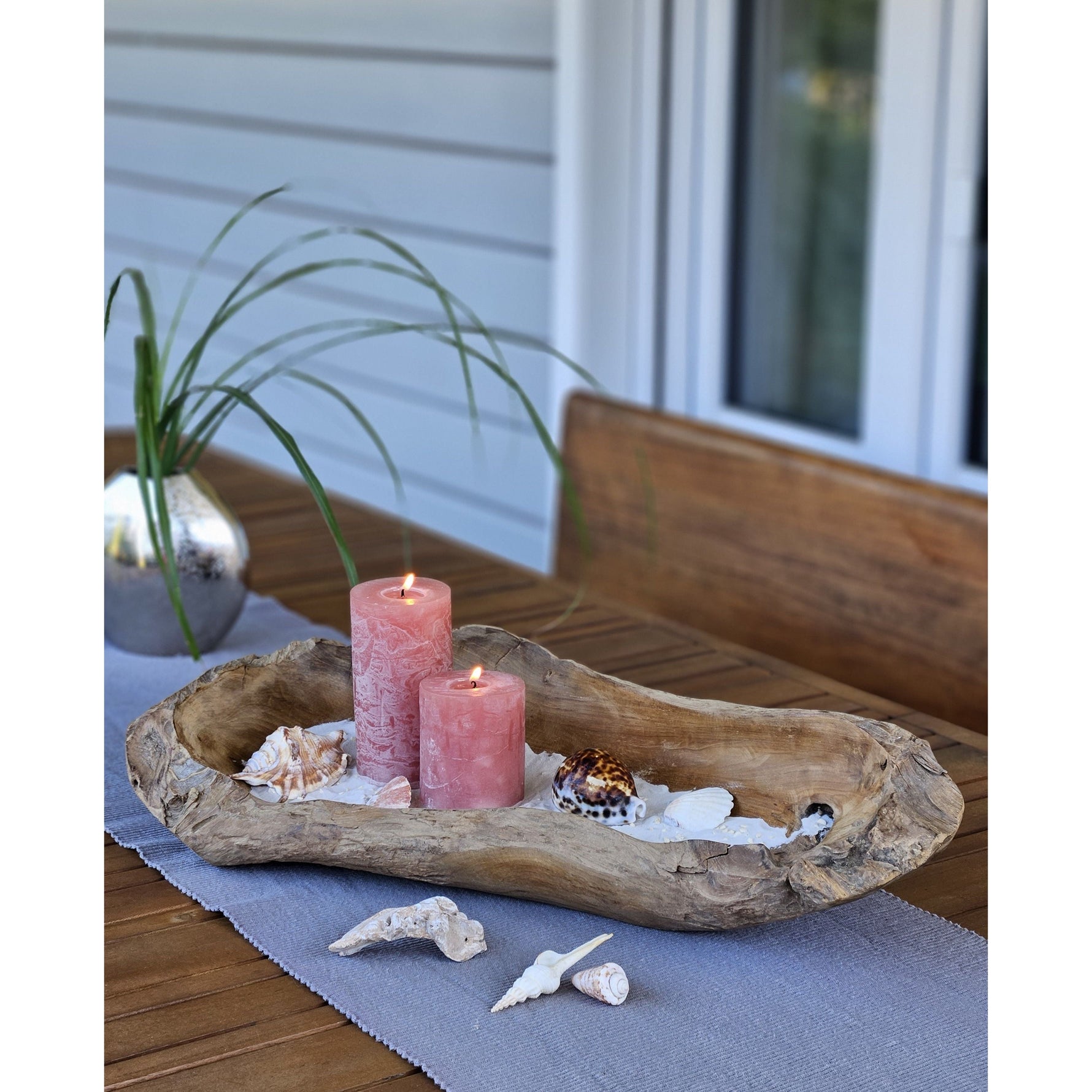 Dekoschale Naturschale Teak Holz lang 60 cm Schale braun massiv stabil Obstschale XL
