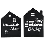 Teelichthalter Haus schwarz 2er Set Kerzenhalter Metall Zuhause Sprüche