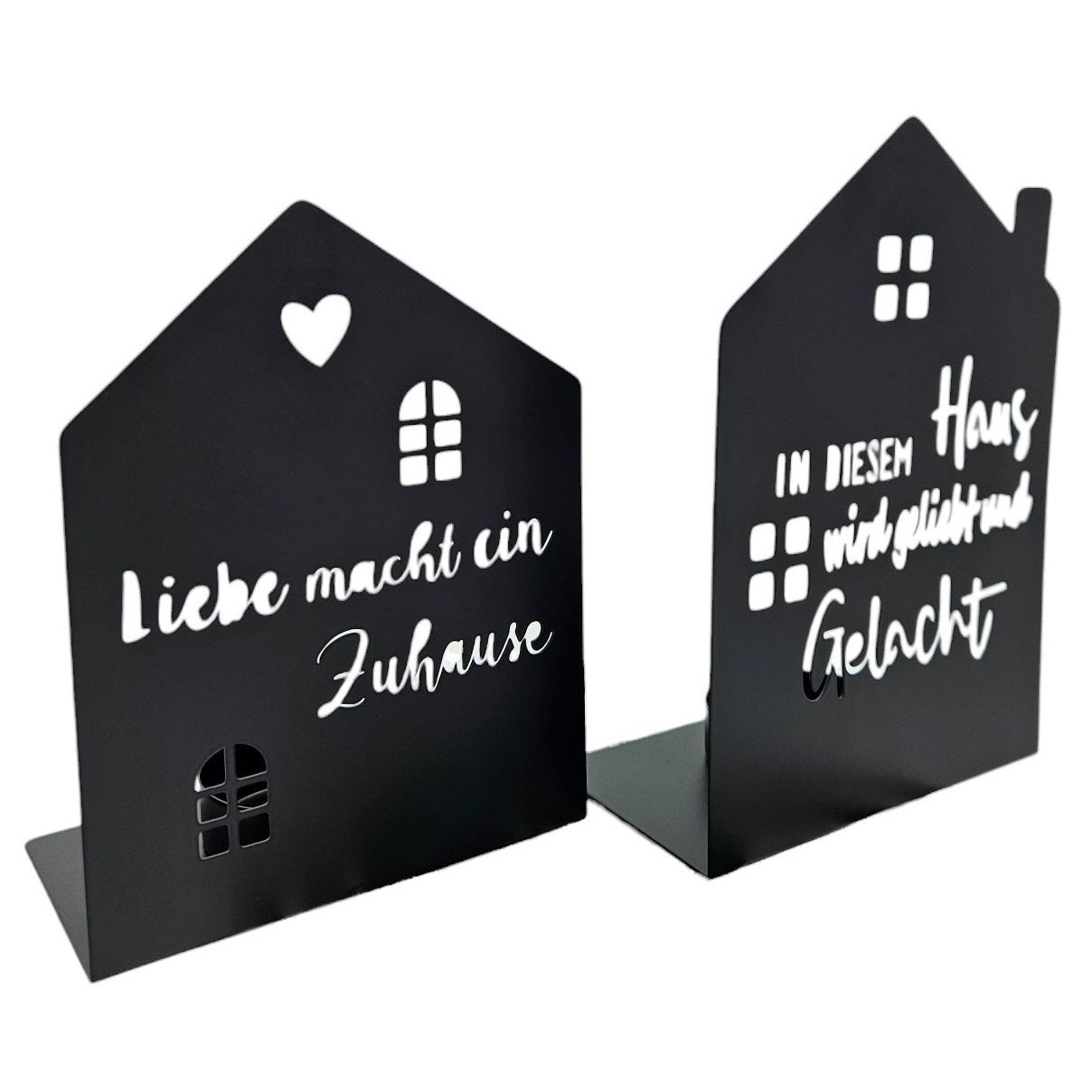 Teelichthalter Haus schwarz 2er Set Kerzenhalter Metall Zuhause Sprüche