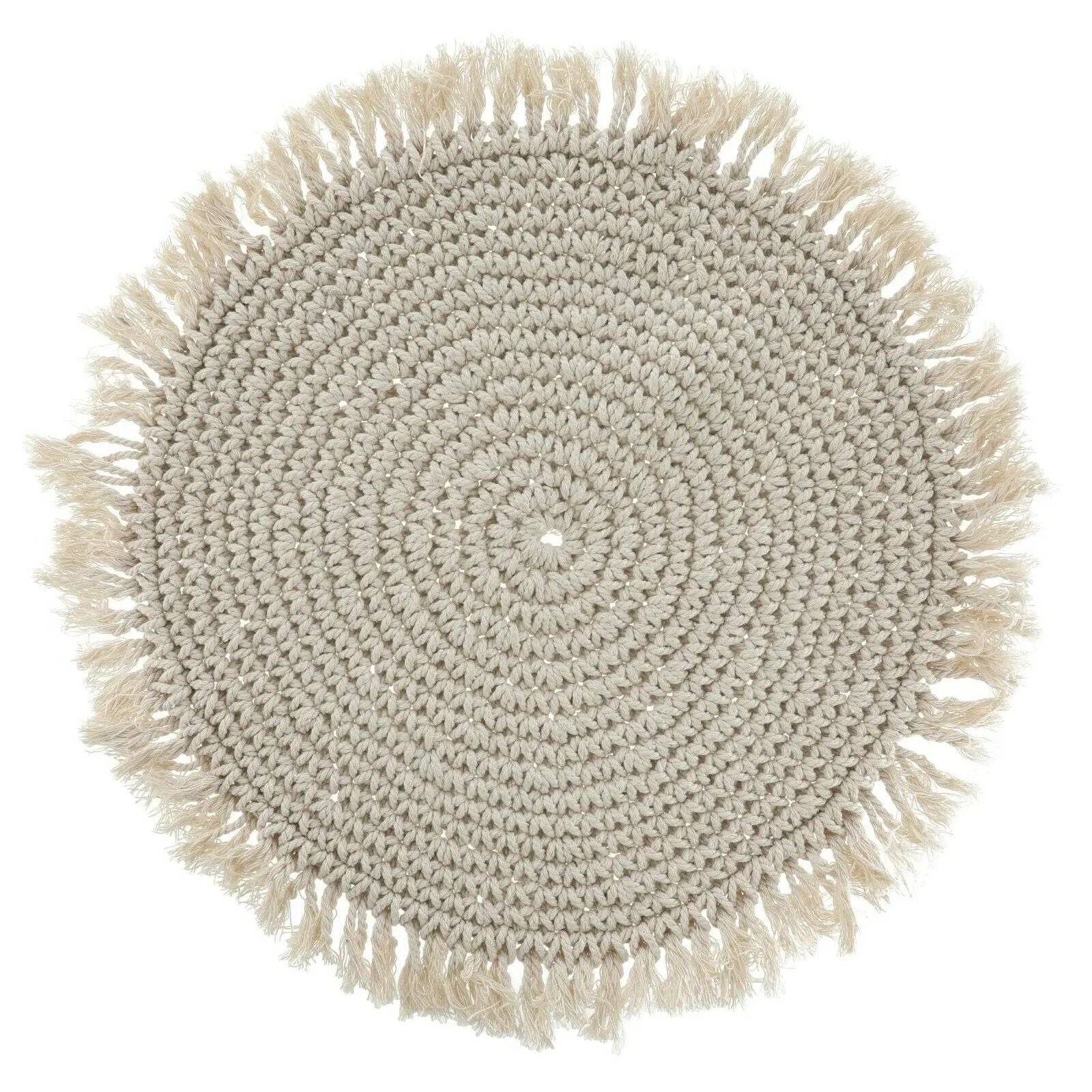 Tischset Makramee Platzset Tischdeko Untersetzer rund boho Deko creme 38 cm