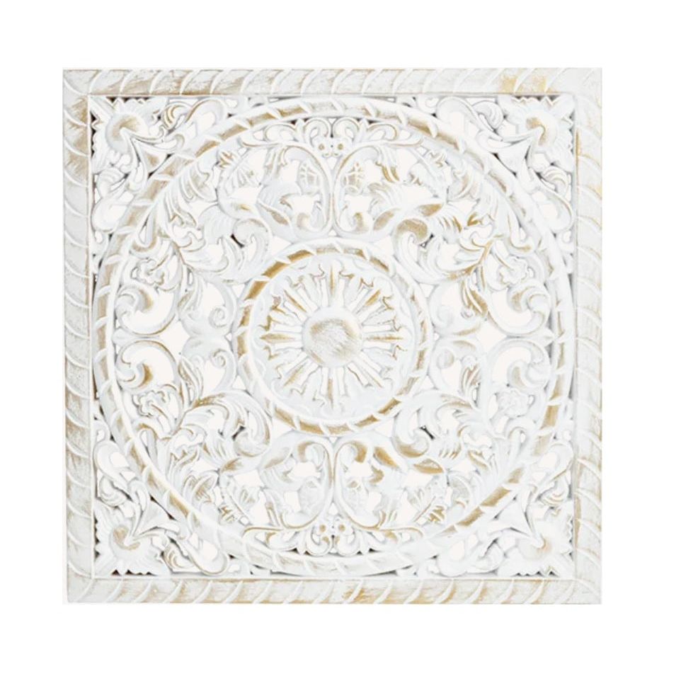 Ornament Holzbild Wandornament Holz shabby weiß Landhaus Dekoration Mandala Deko