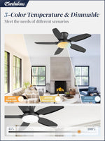 Forty Two Inch Black Low Profile Ceiling Fan With LED Control