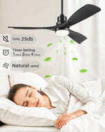 52 Inch Matte Black Finish Ceiling Fan With Remote Control