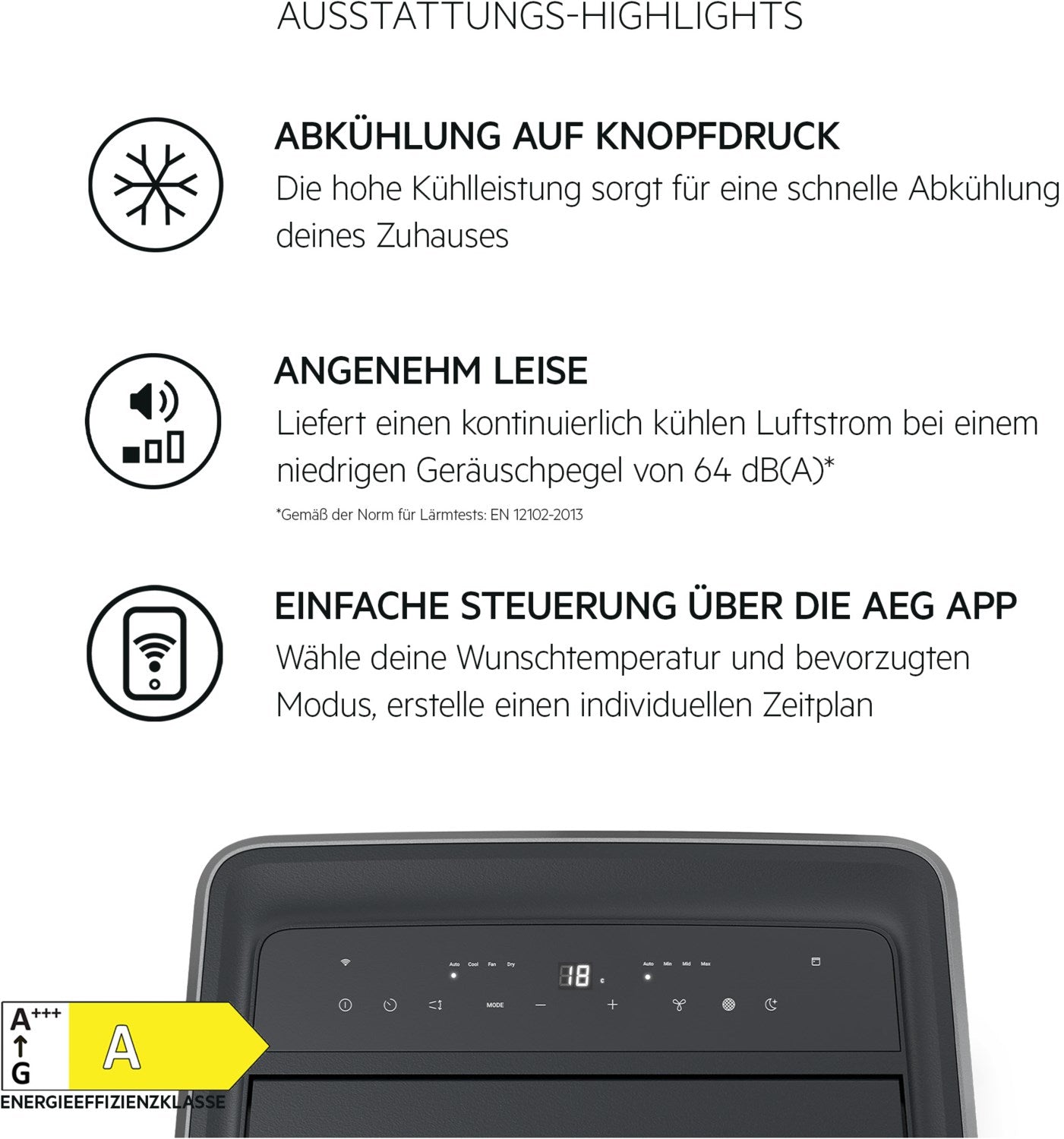 AEG AXP26U339CW Comfort 6000 Klimagerät 9.000 BTU Kühlleistung, 64 dB(A)