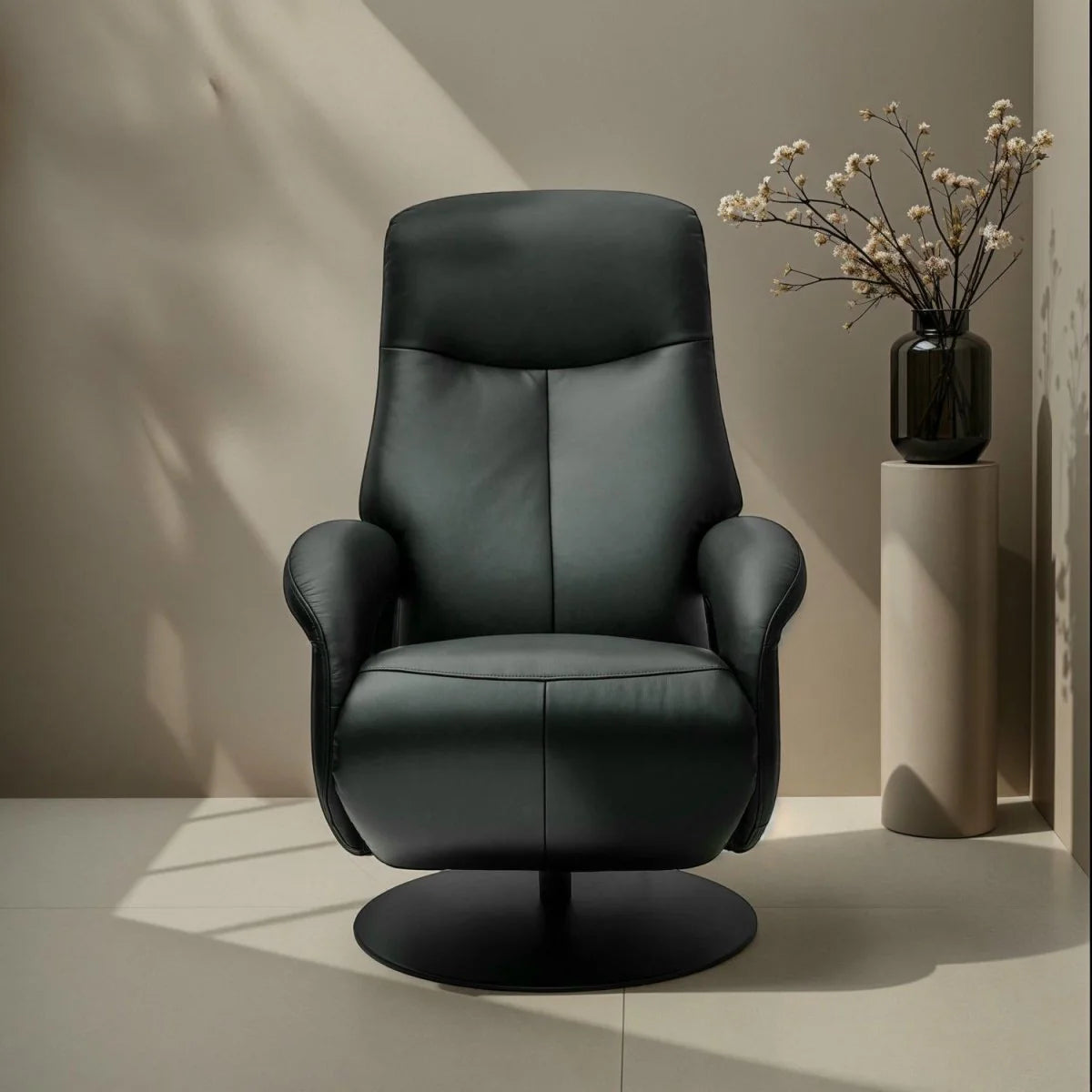 FURNHOUSE Bull Elektrischer Relaxsessel - Echtleder Schwarz