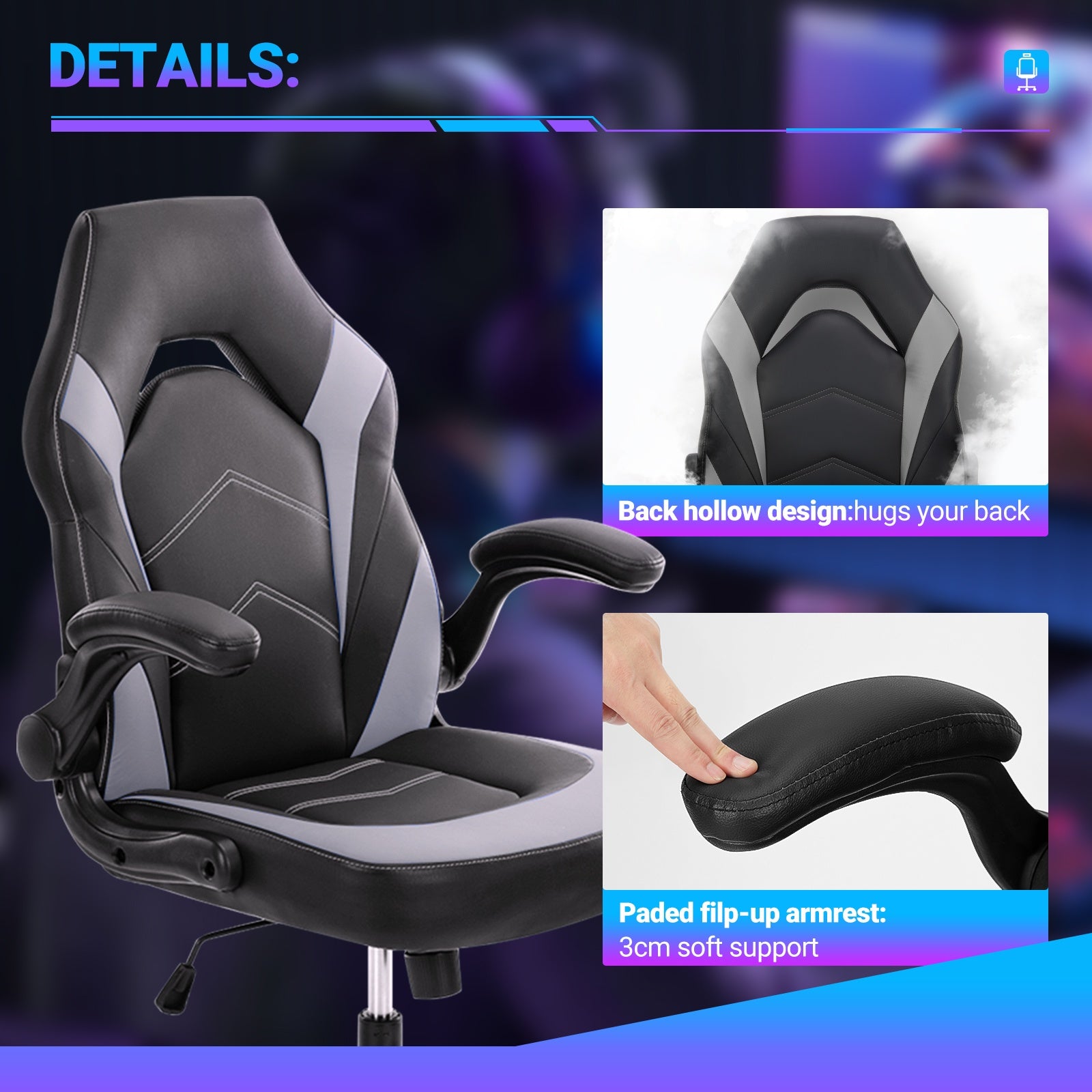 MainMall Ergonomischer Bürostuhl aus PU-Leder, drehbarer Computer- & Gamingstuhl mit Lendenstütze