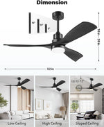 52 Inch Matte Black Finish Ceiling Fan With Remote Control