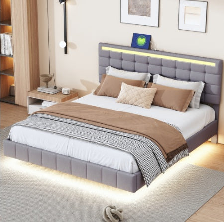 MainMall Doppelbett mit Leinenbezug