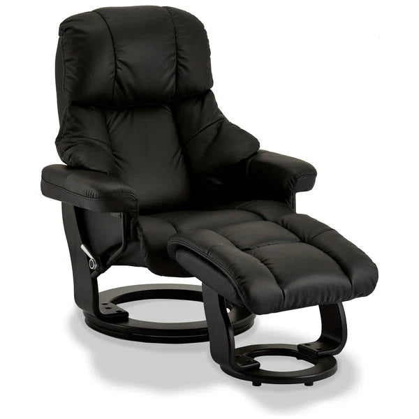 FURNHOUSE Crown Manueller Relaxsessel mit Fußhocker - Echtleder/PVC Schwarz