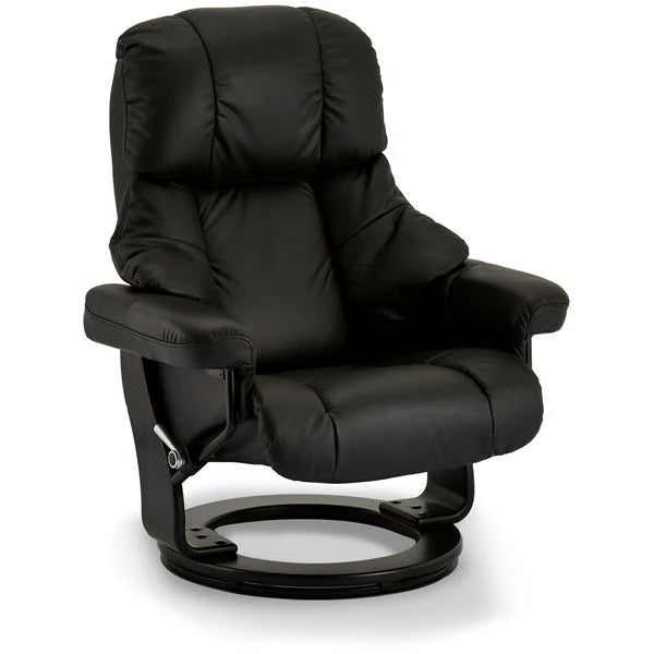 FURNHOUSE Crown Manueller Relaxsessel mit Fußhocker - Echtleder/PVC Schwarz
