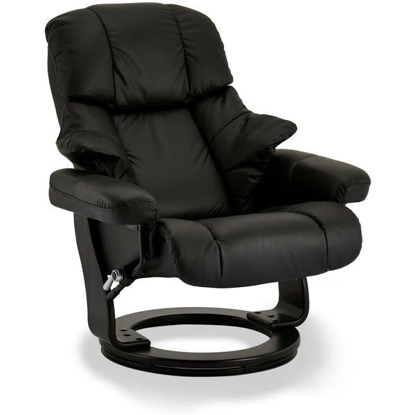 FURNHOUSE Crown Manueller Relaxsessel mit Fußhocker - Echtleder/PVC Schwarz