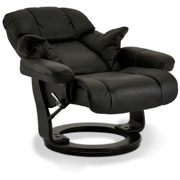 FURNHOUSE Crown Manueller Relaxsessel mit Fußhocker - Echtleder/PVC Schwarz