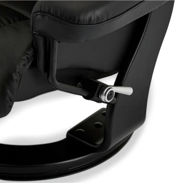 FURNHOUSE Crown Manueller Relaxsessel mit Fußhocker - Echtleder/PVC Schwarz