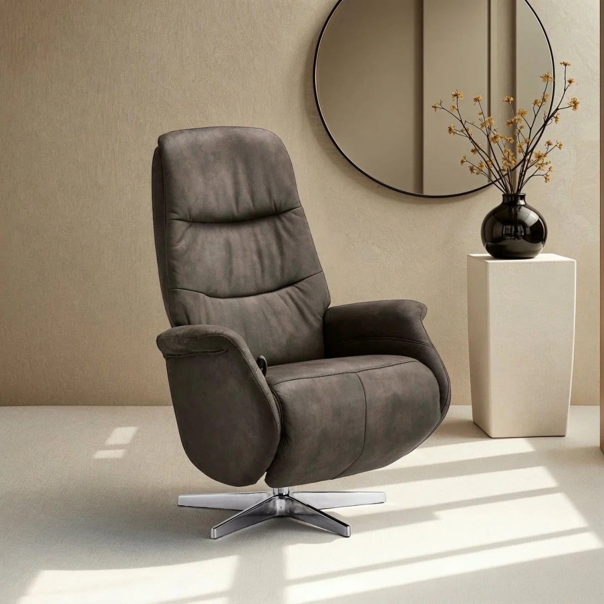 FURNHOUSE Delta Manueller Relaxsessel - Stoffbezug Taupe Grau