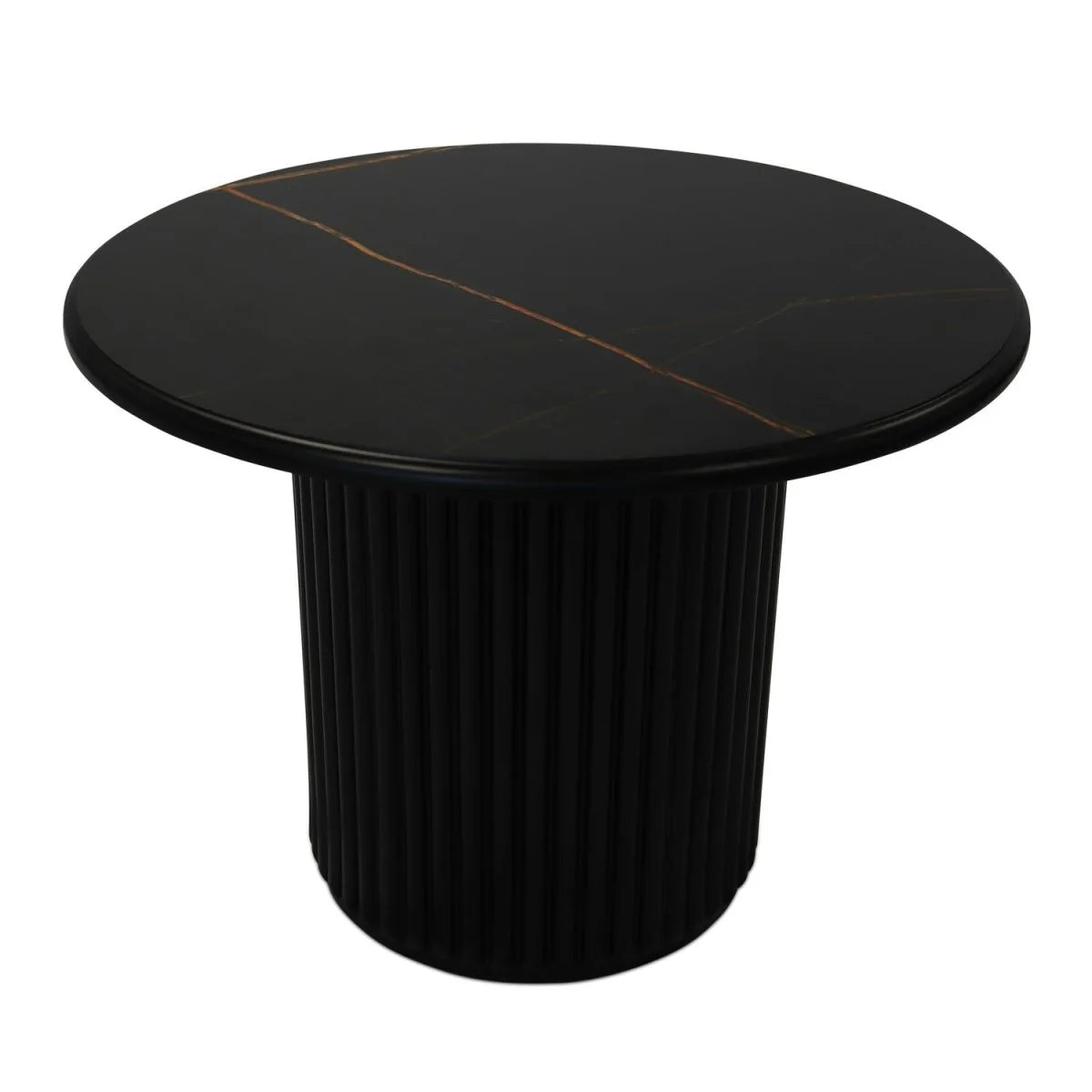 FURNHOUSE Easy Couchtisch Rund ø60 cm - Marmoroptik & Lamellenoptik Schwarz