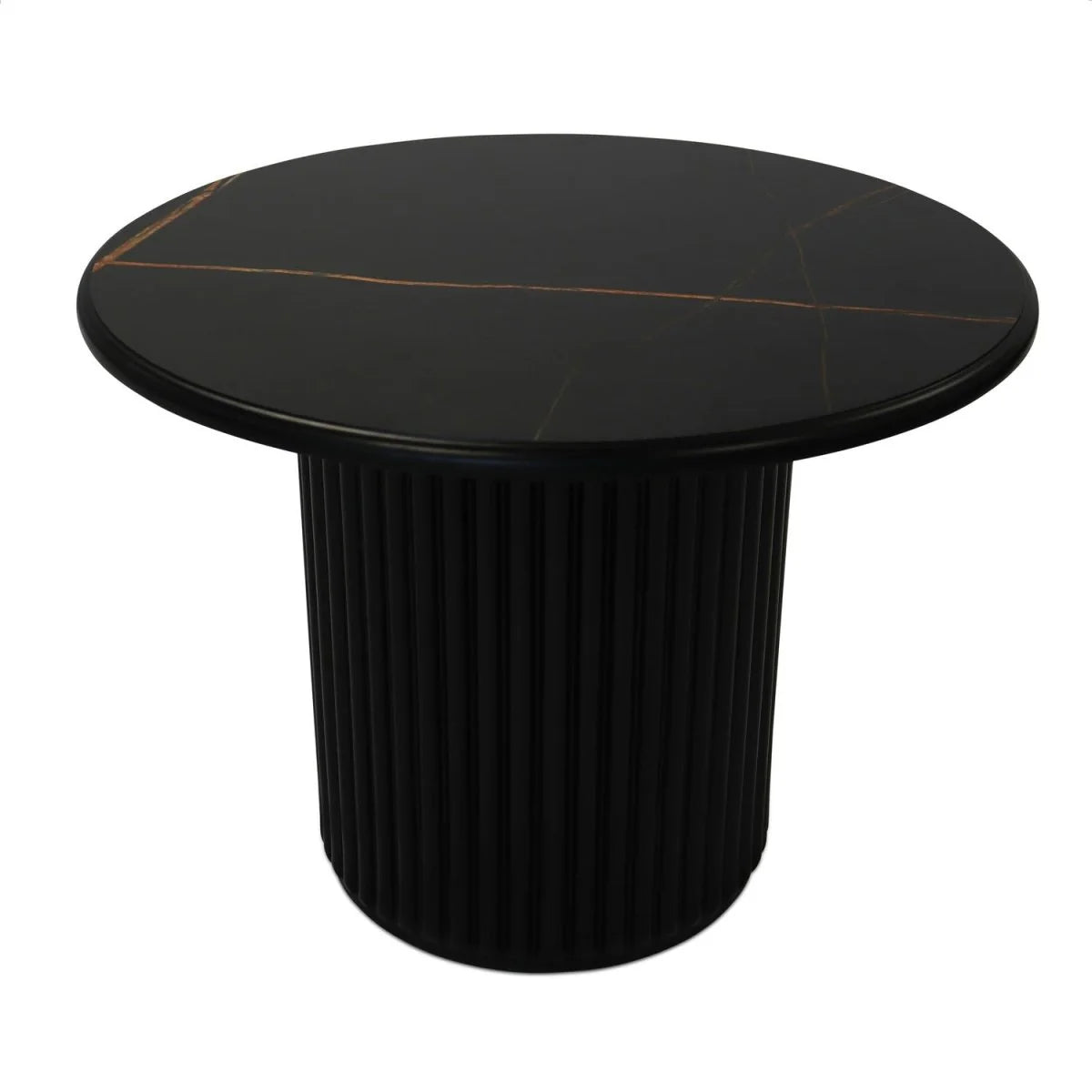 FURNHOUSE Easy Couchtisch Rund ø60 cm - Marmoroptik & Lamellenoptik Schwarz