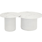 FURNHOUSE Easy Couchtisch Rund ø60 cm - Marmoroptik & Lamellenoptik Weiß