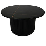 FURNHOUSE Easy Couchtisch Rund ø80 cm - Marmoroptik & Lamellenoptik Schwarz