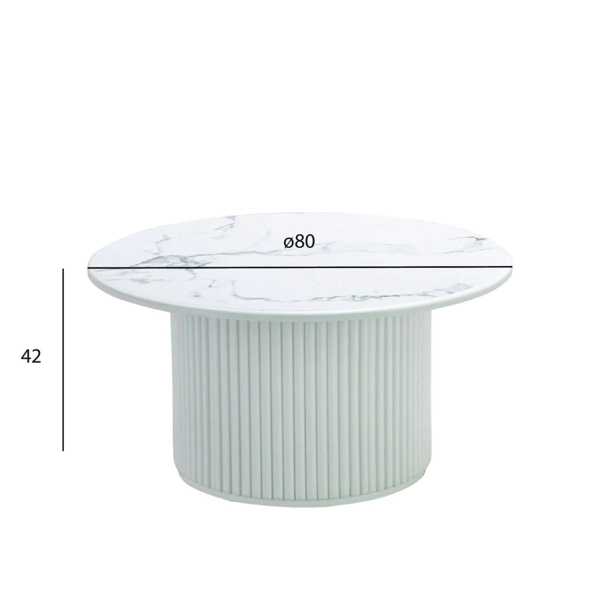 FURNHOUSE Easy Couchtisch Rund ø80 cm - Marmoroptik & Lamellenoptik Weiß