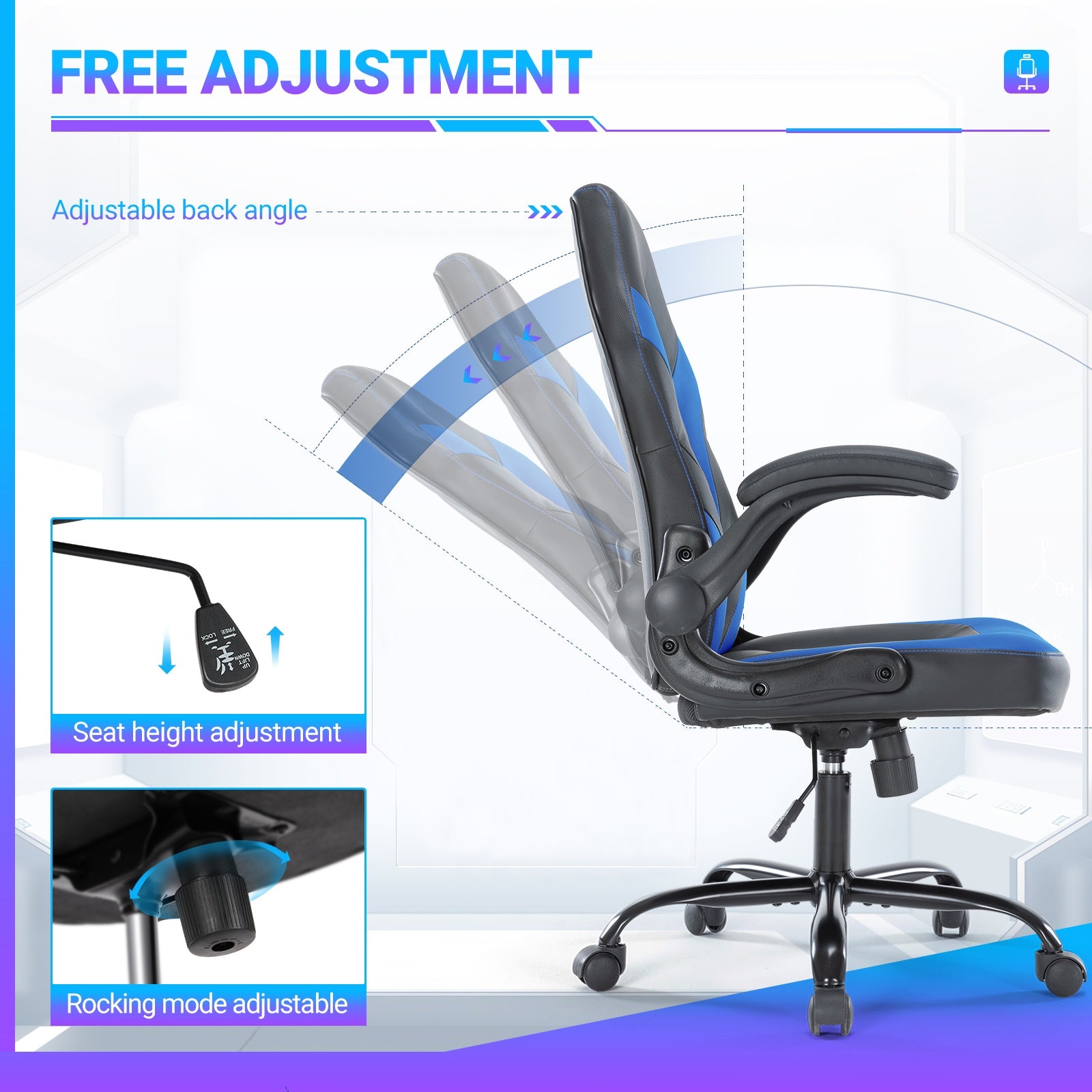 MainMall Ergonomischer Bürostuhl aus PU-Leder, drehbarer Computer- & Gamingstuhl mit Lendenstütze