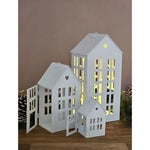 3 Laternenhäuser Windlicht Laternen Häuser Laterne Haus Metall weiß 3er SET