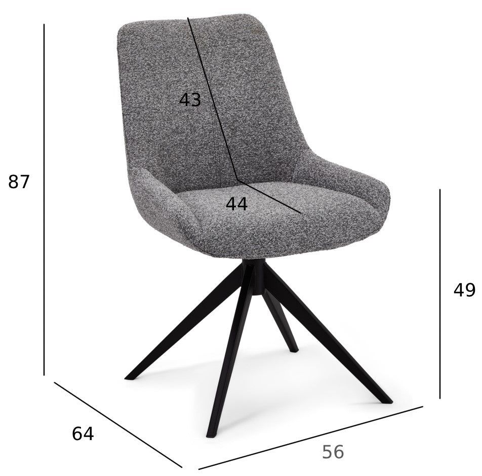 FURNHOUSE Helena Esszimmerstühle 2er Set - Drehbar, Bouclé-Stoff Grau