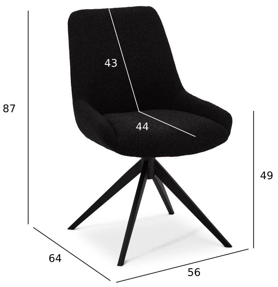 FURNHOUSE Helena Esszimmerstühle 2er Set - Drehbar, Bouclé-Stoff Schwarz