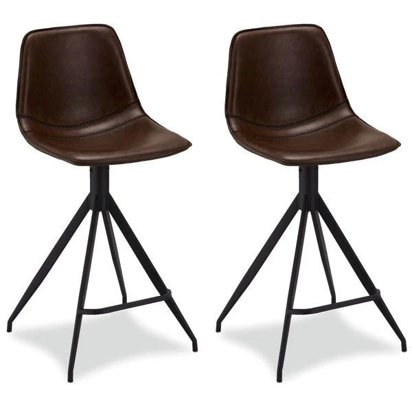 FURNHOUSE Isabel Barhocker 2er Set - Kunstleder Braun