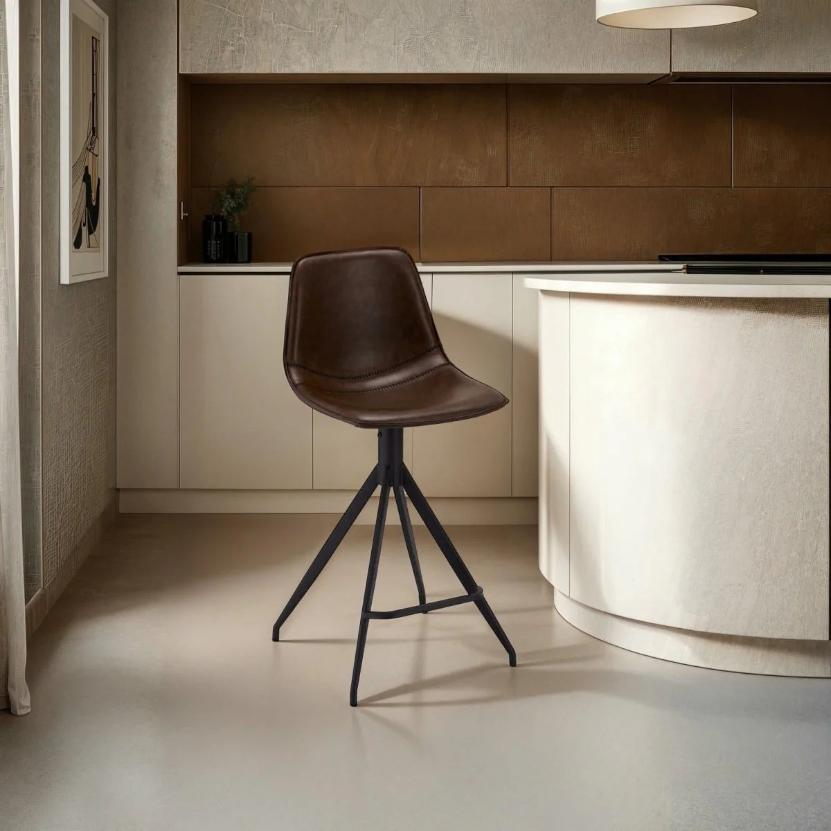 FURNHOUSE Isabel Barhocker 2er Set - Kunstleder Braun