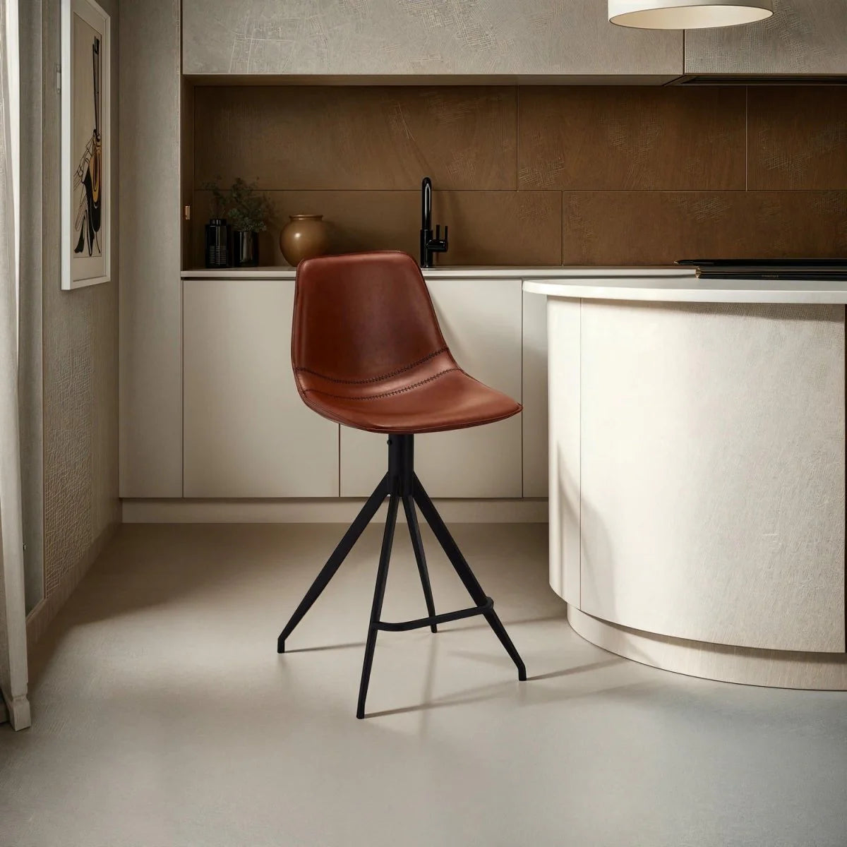 FURNHOUSE Isabel Barhocker 2er Set - Kunstleder Cognac Braun