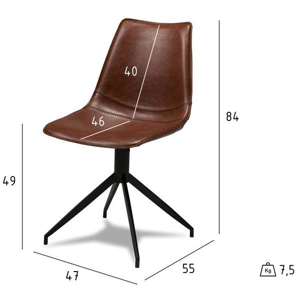 FURNHOUSE Isabel Esszimmerstühle 2er Set - Drehbar, Kunstleder Cognac Braun