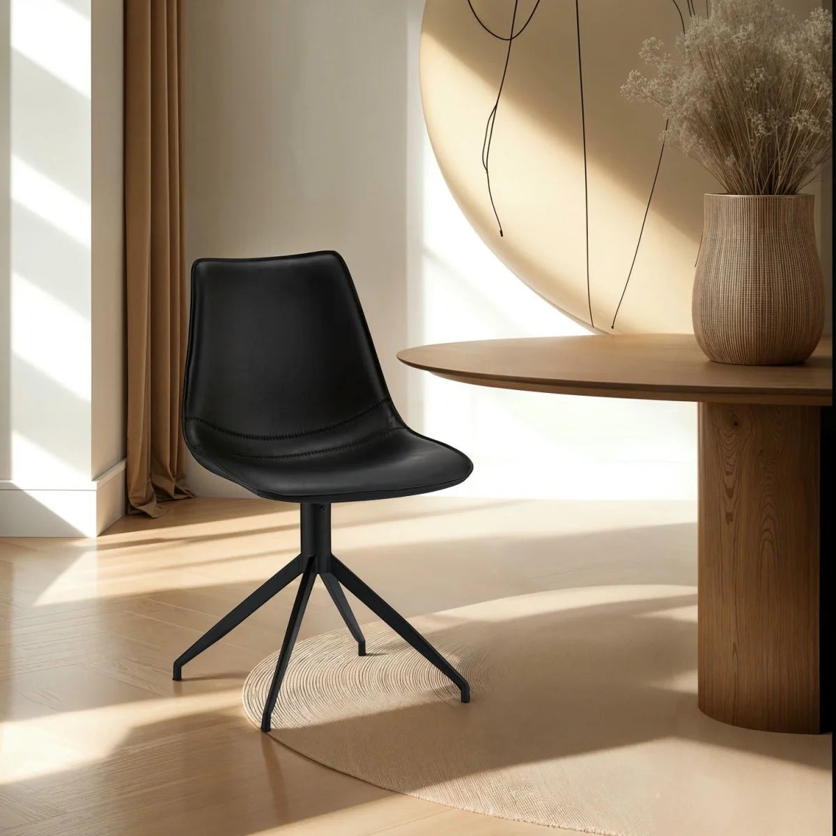 FURNHOUSE Isabel Esszimmerstühle 2er Set - Drehbar, Kunstleder Schwarz