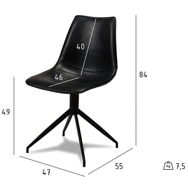 FURNHOUSE Isabel Esszimmerstühle 2er Set - Drehbar, Kunstleder Schwarz
