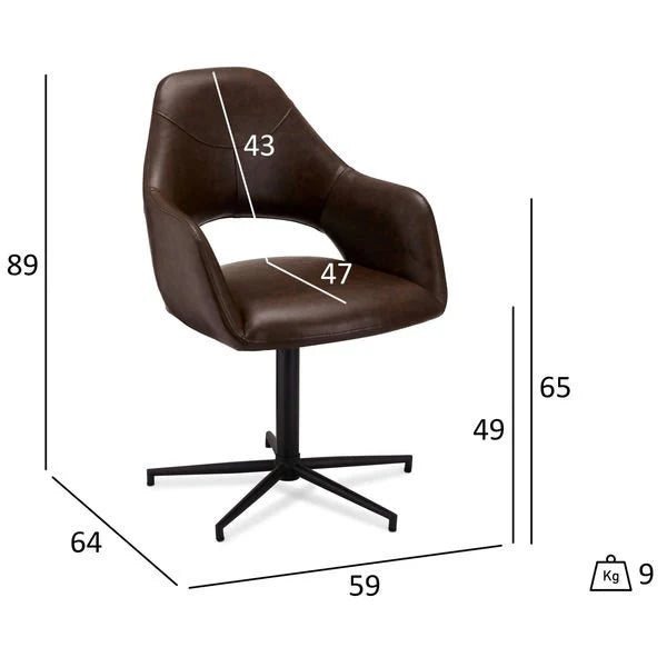 FURNHOUSE Luna Esszimmerstühle mit Armlehne 2er Set - Drehbar, Kunstleder Braun